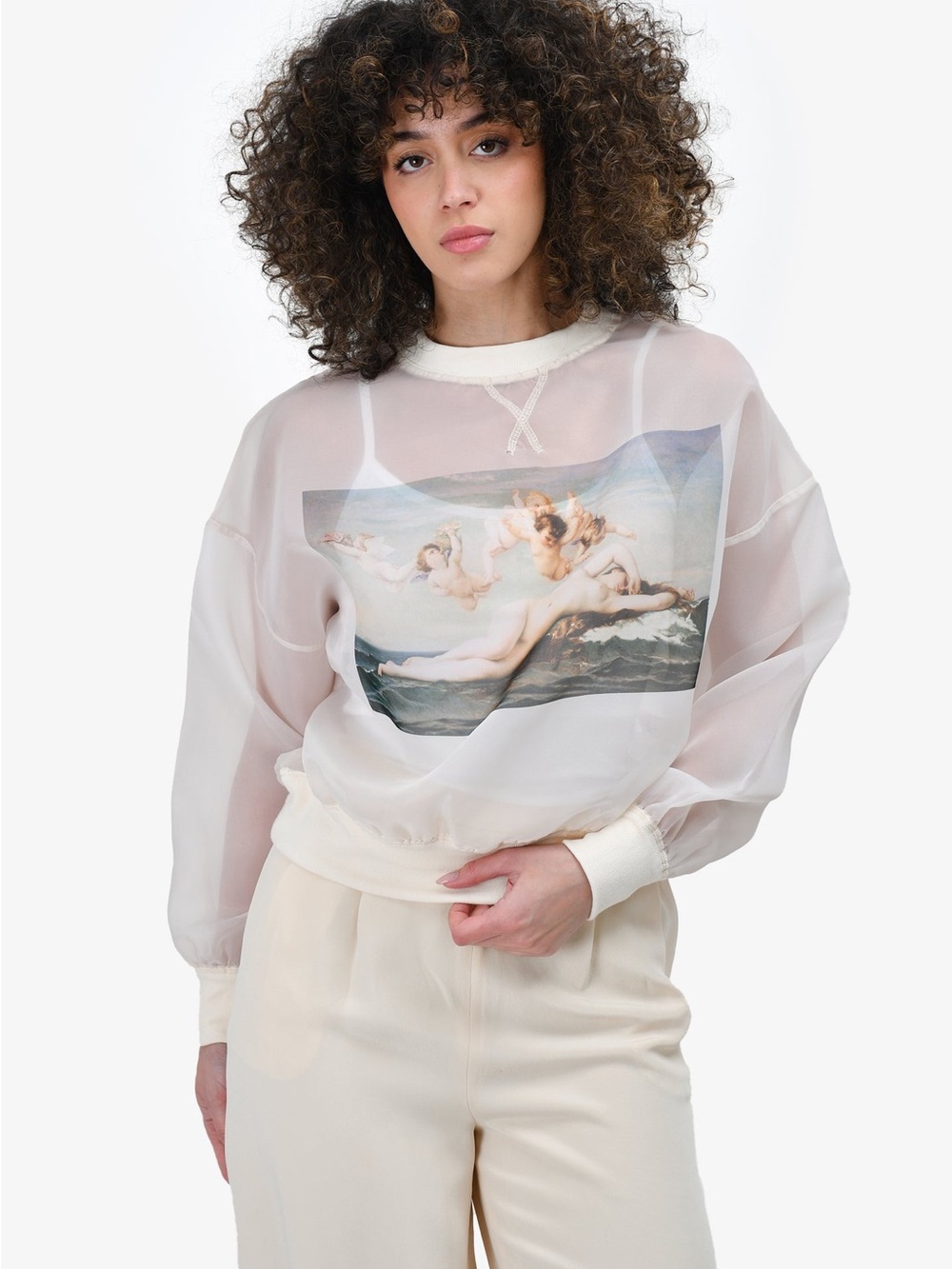 Selkie Oatmilk Ghosted Crewneck Sweater.